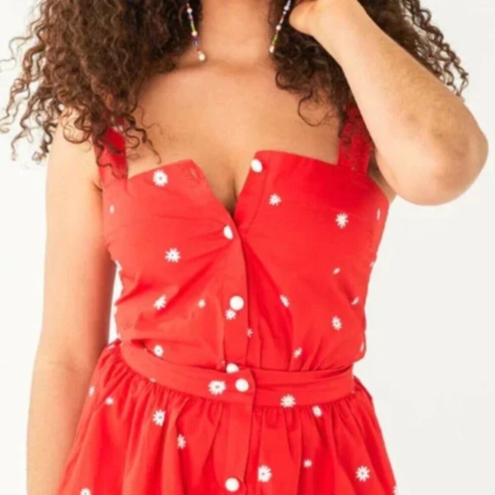 ban.do Red Floral Button Front Sleeveless Top